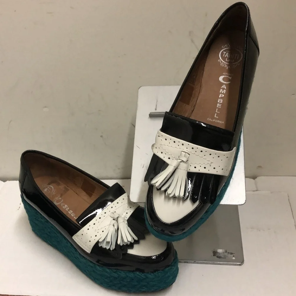 NWOB Jeffrey Campbell Oxford Patent Leather Jute Platform Espadrille